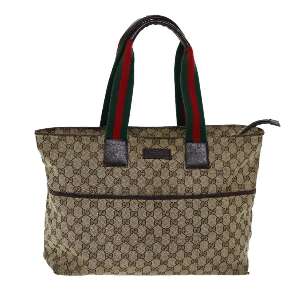 GUCCI GG Canvas Web Sherry Line Tote Bag Beige Red Green 155524 76844