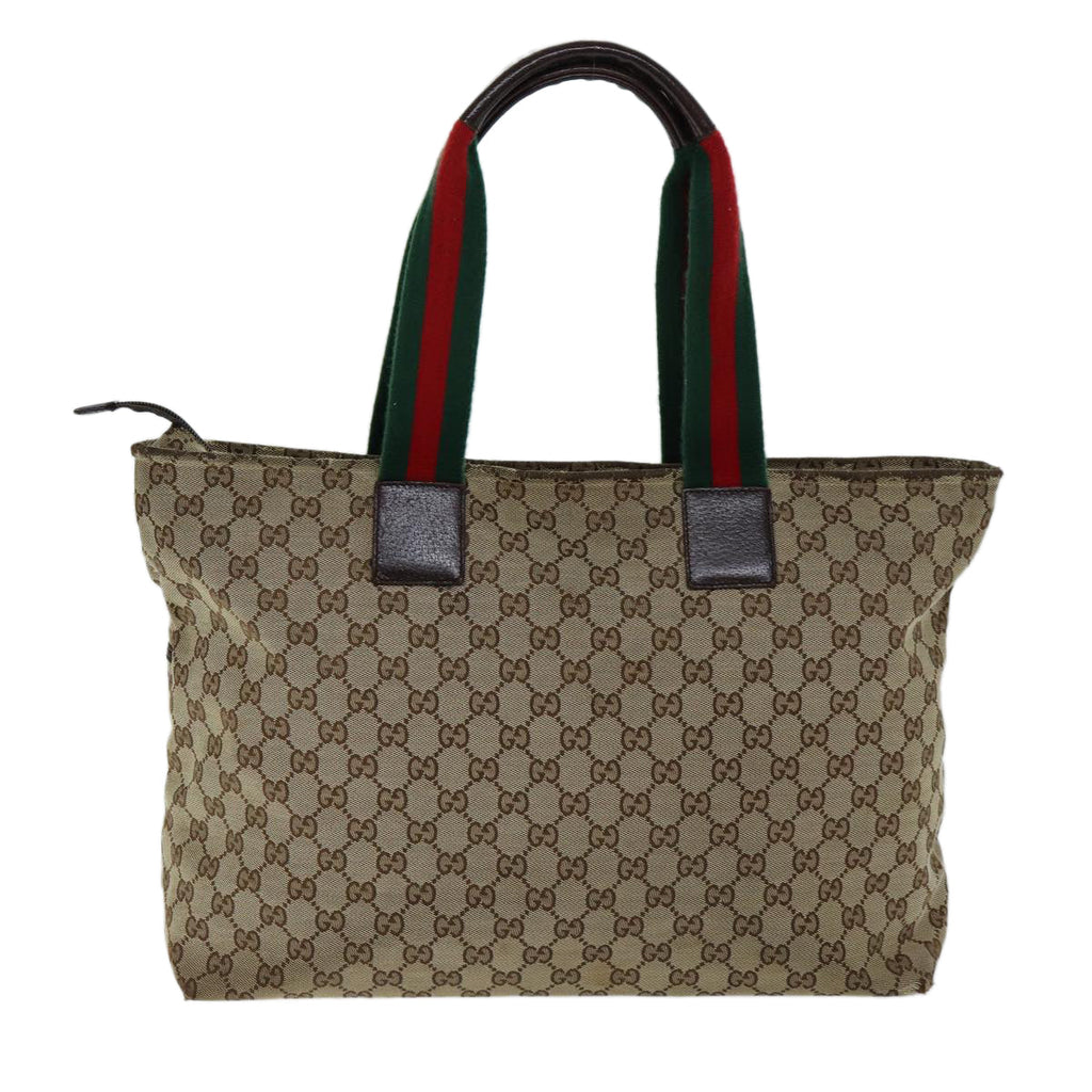 GUCCI GG Canvas Web Sherry Line Tote Bag Beige Red Green 155524 76844