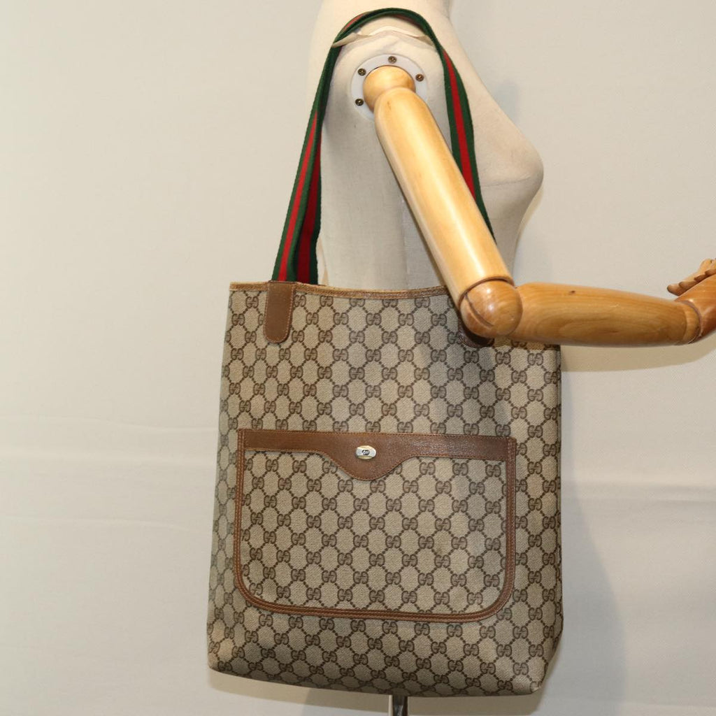 GUCCI GG Supreme Web Sherry Line Tote Bag PVC Beige Red 39 02 003 76847