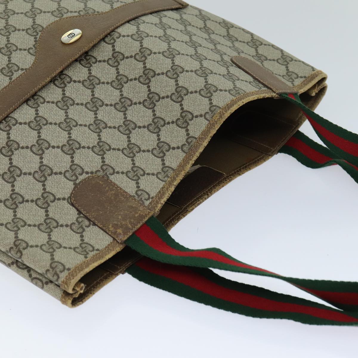 GUCCI GG Supreme Web Sherry Line Tote Bag PVC Beige Red 39 02 003 76847
