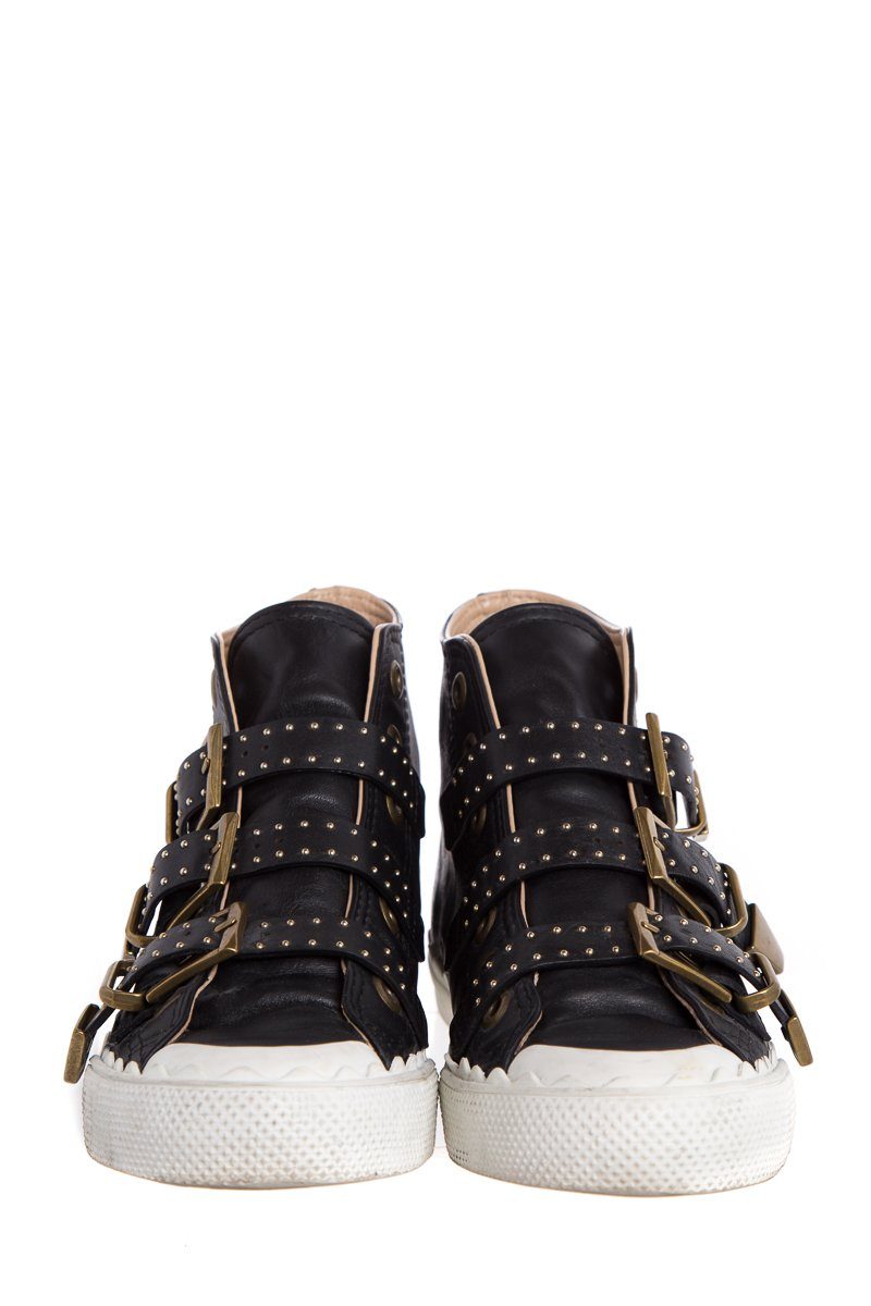 ChloÃƒÆ’Ã‚Â© Black Leather Studded Buckle High-Top Sneakers SZ 37