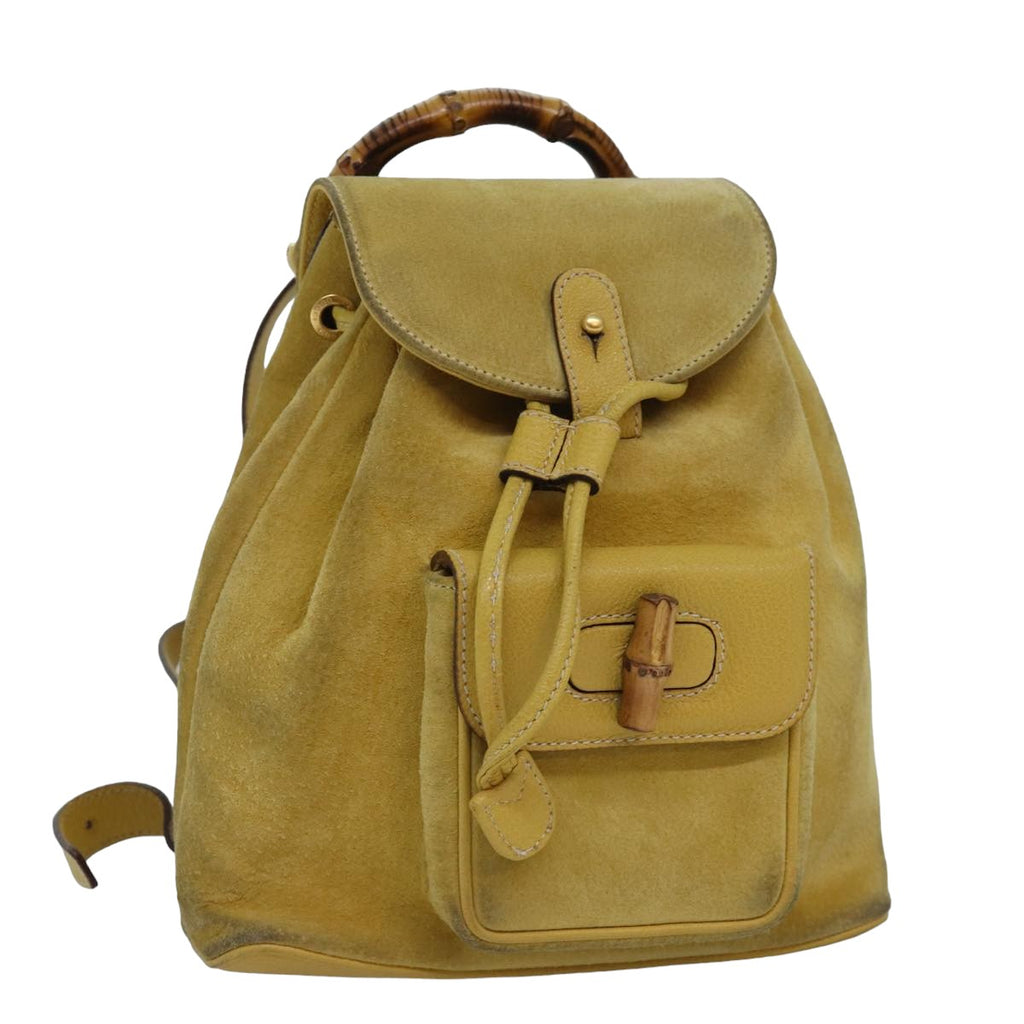 GUCCI Bamboo Backpack Suede Leather Yellow 003 2058 0030 76895