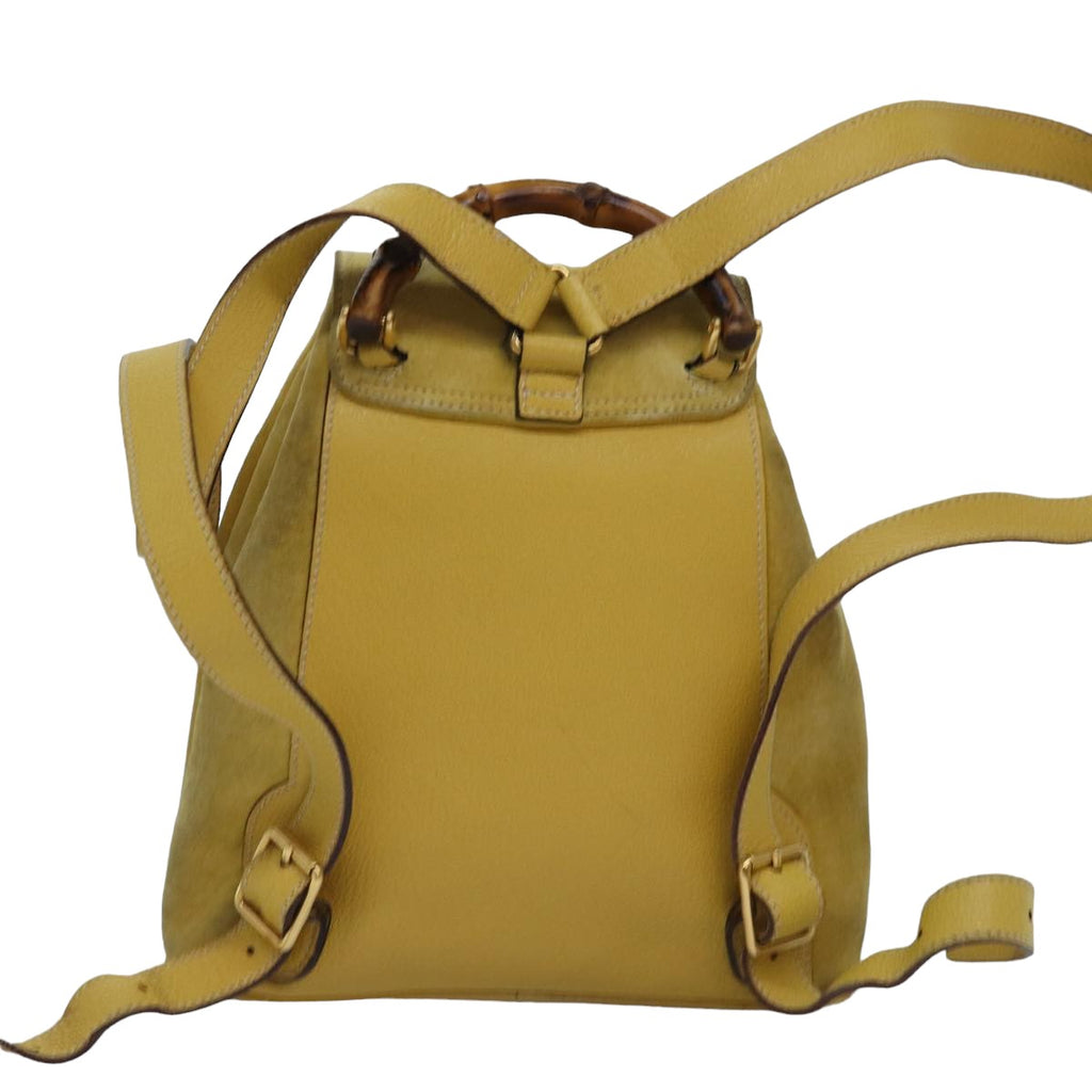 GUCCI Bamboo Backpack Suede Leather Yellow 003 2058 0030 76895