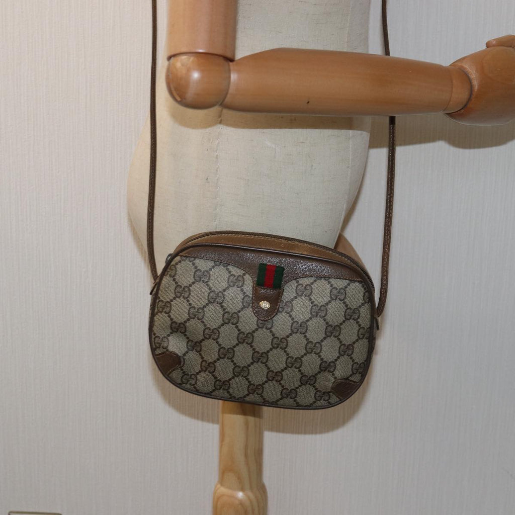 GUCCI GG Supreme Web Sherry Line Shoulder Bag PVC Beige Red 89 02 066 76990