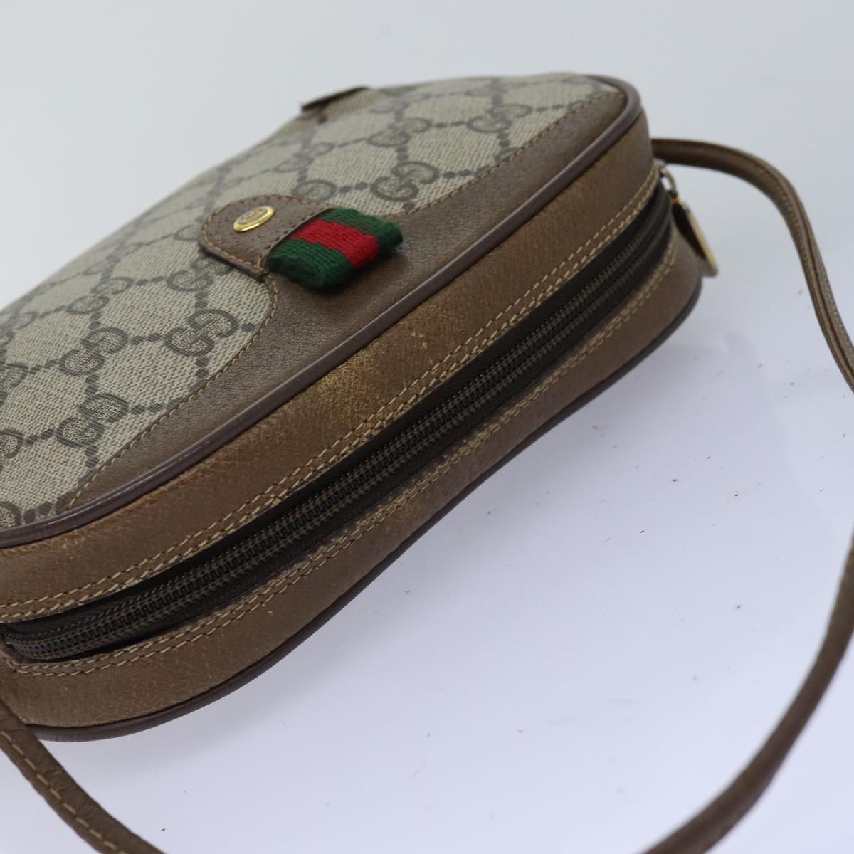 GUCCI GG Supreme Web Sherry Line Shoulder Bag PVC Beige Red 89 02 066 76990