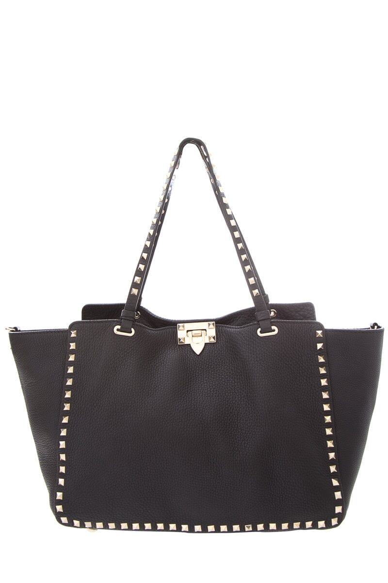 Valentino Black Leather Rockstud Tote Handbag
