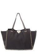 Valentino Black Leather Rockstud Tote Handbag