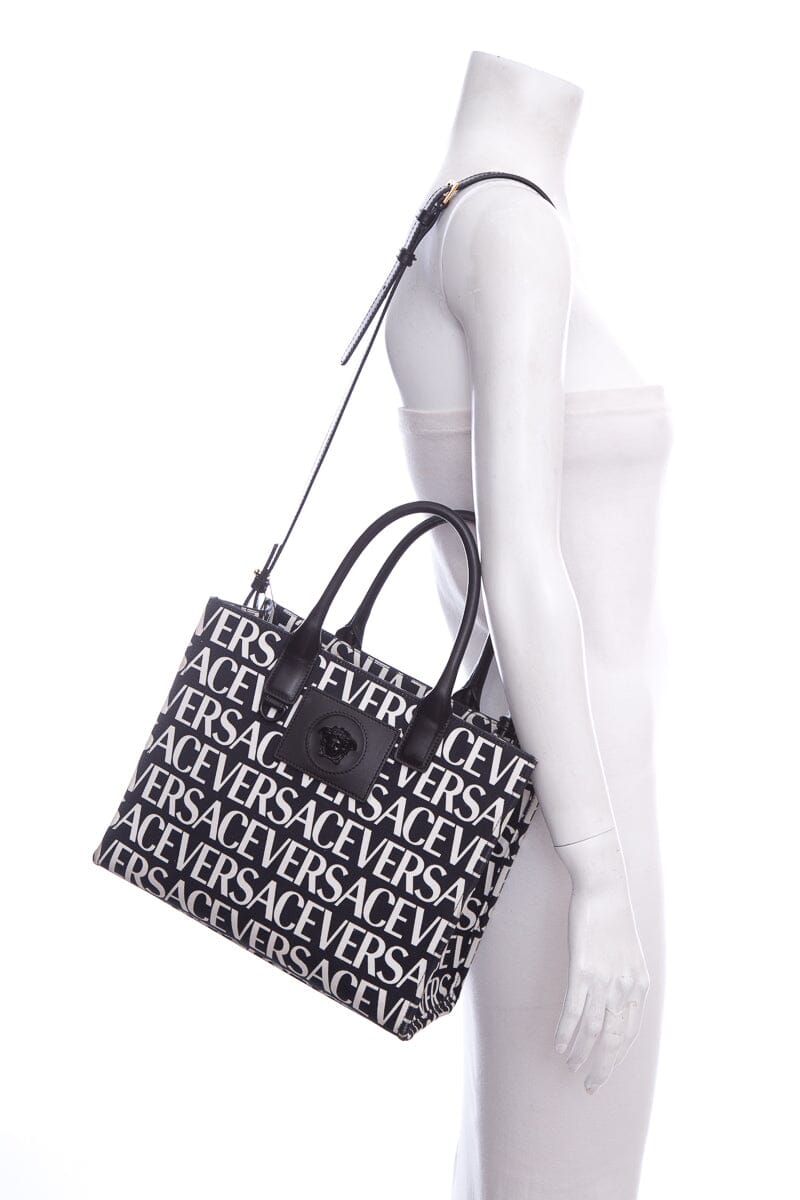 Versace Black & White Logo Canvas Tote