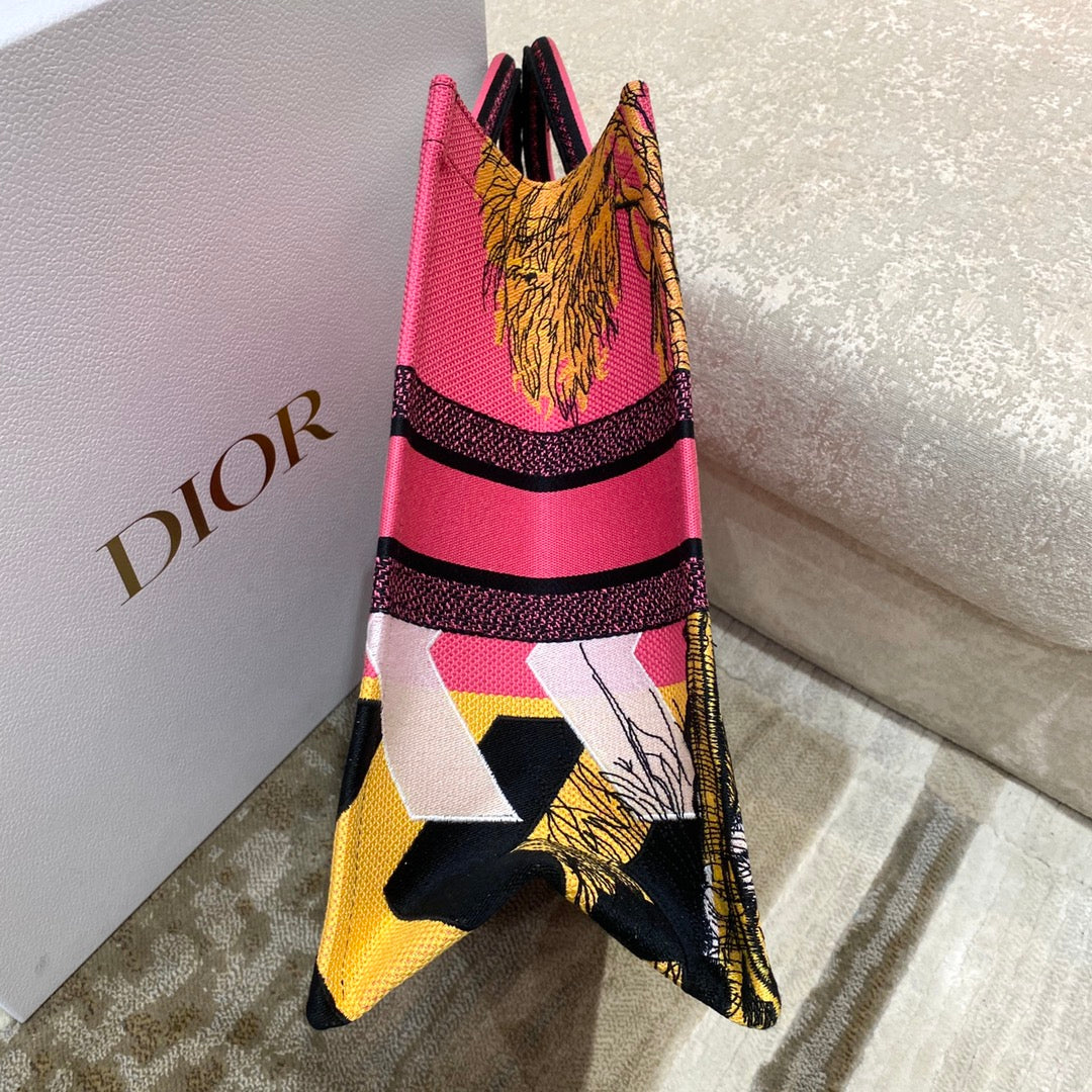 GLAMI Large Book Tote Multicolor Toile de Jouy Zoom Pop Embroidery, Fuchsia Pink, For Women WomenÃ¢â‚¬â„¢s Handbags, 41cm CD M1286ZROH_M929