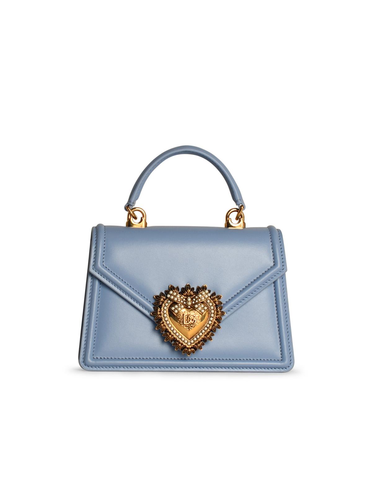 Dolce & Gabbana Light Blue Leather 'Devotion' Small Bag Woman