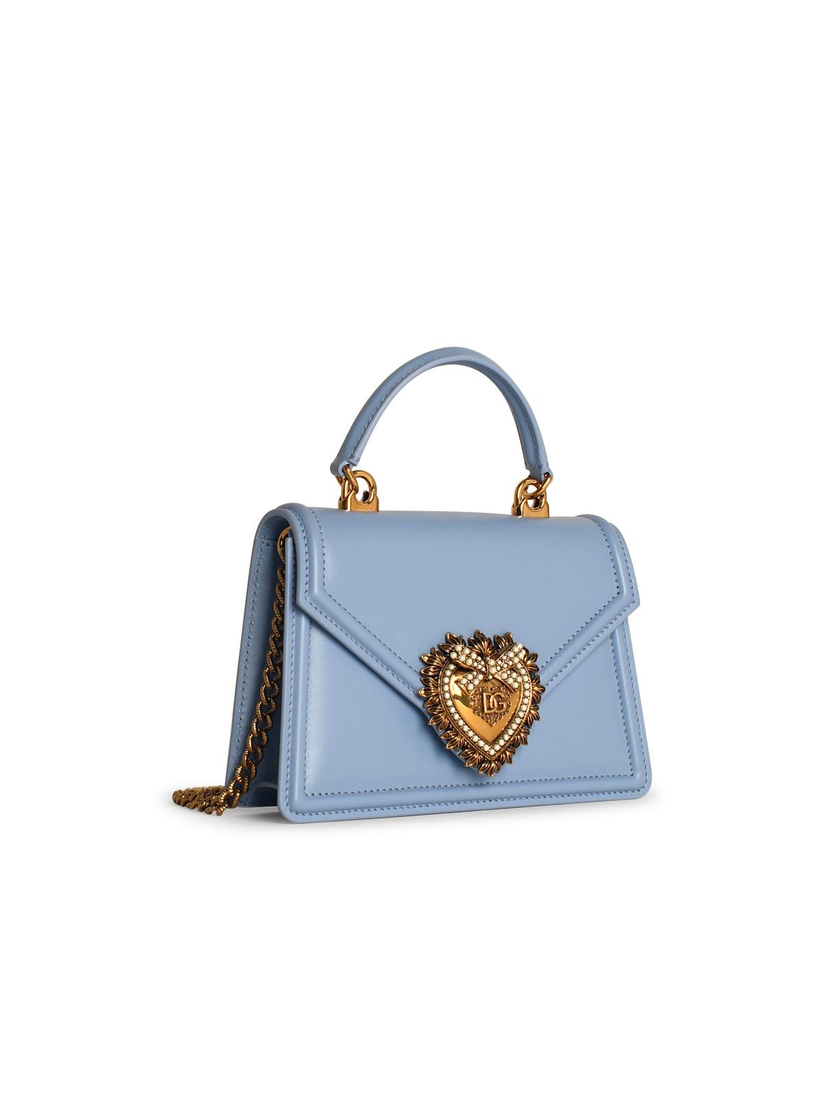 Dolce & Gabbana Light Blue Leather 'Devotion' Small Bag Woman