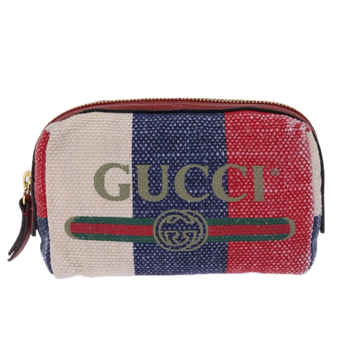 GUCCI Sherry Line Pouch Canvas Red Navy 77003