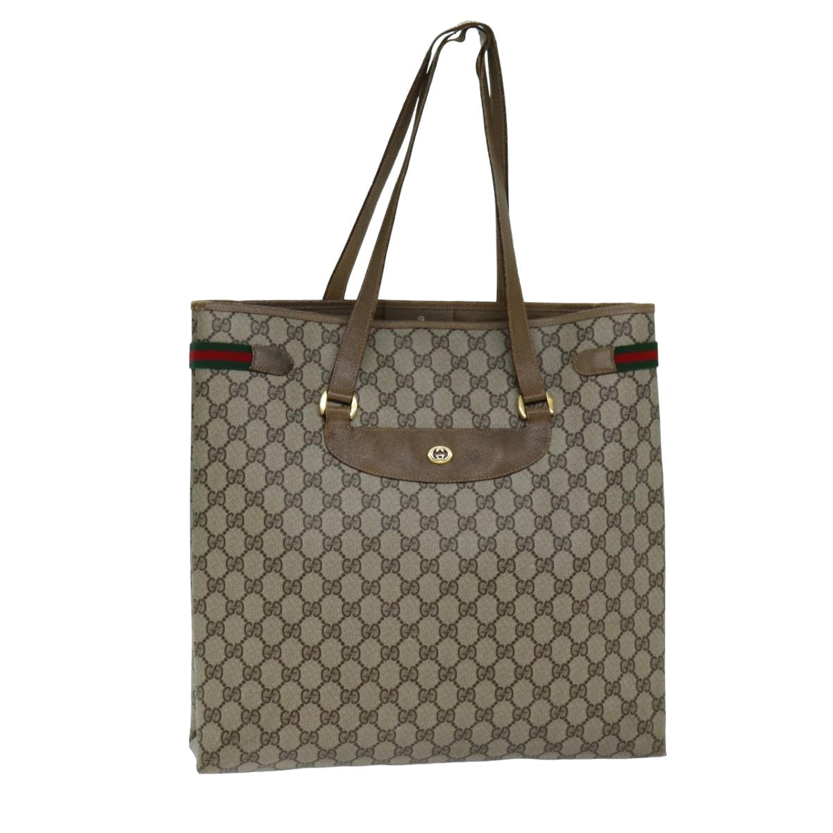 GUCCI GG Supreme Web Sherry Line Tote Bag PVC Beige Red 39 02 091 77021