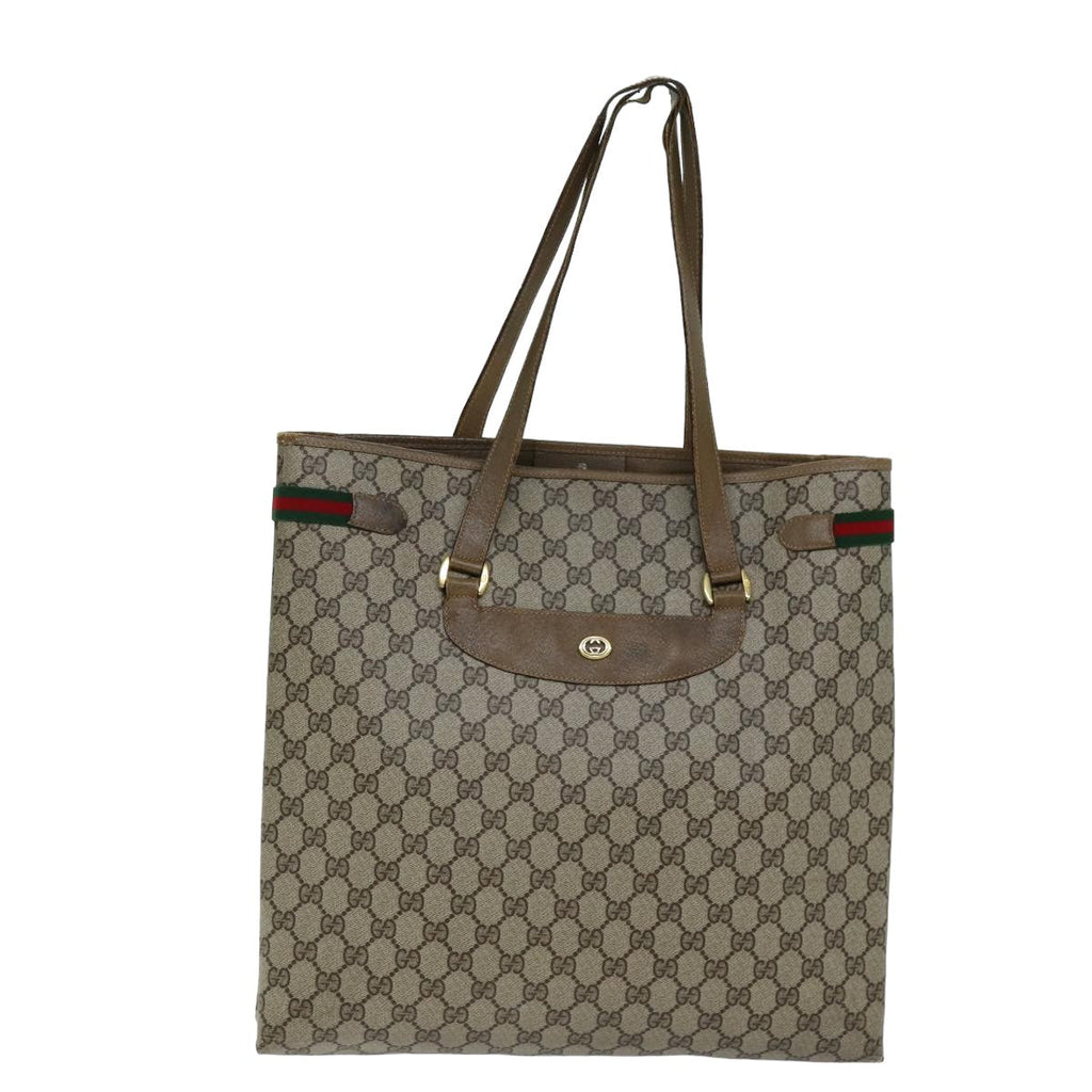 GUCCI GG Supreme Web Sherry Line Tote Bag PVC Beige Red 39 02 091 77021
