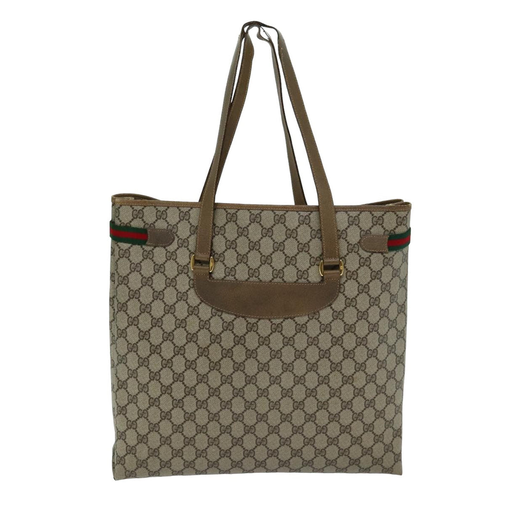 GUCCI GG Supreme Web Sherry Line Tote Bag PVC Beige Red 39 02 091 77021