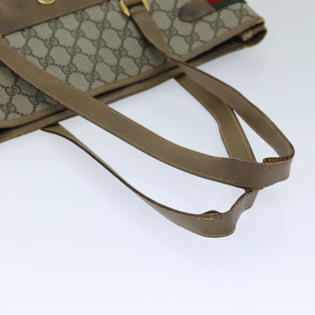 GUCCI GG Supreme Web Sherry Line Tote Bag PVC Beige Red 39 02 091 77021