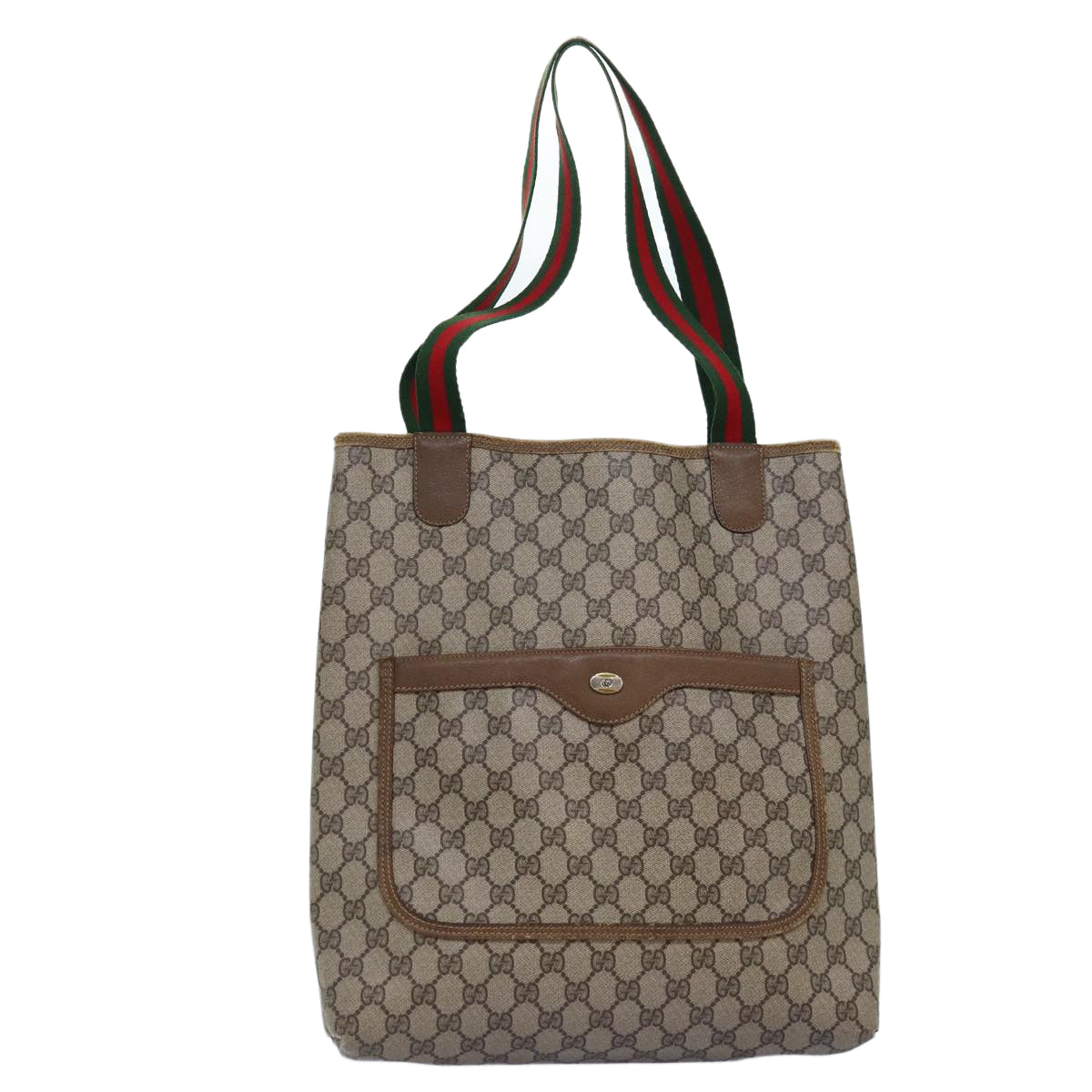 GUCCI GG Supreme Web Sherry Line Tote Bag PVC Beige Red 39 02 003 77025
