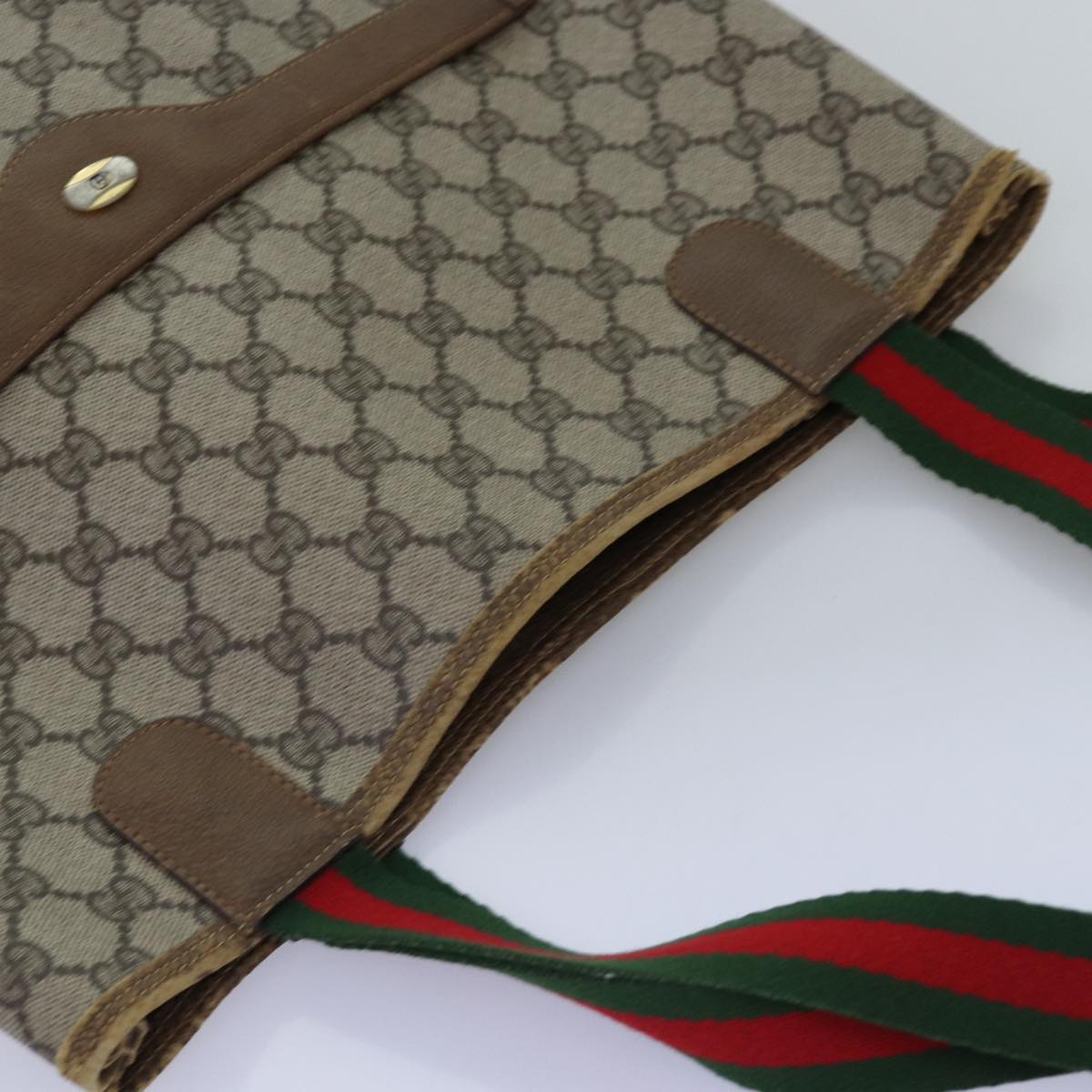 GUCCI GG Supreme Web Sherry Line Tote Bag PVC Beige Red 39 02 003 77025
