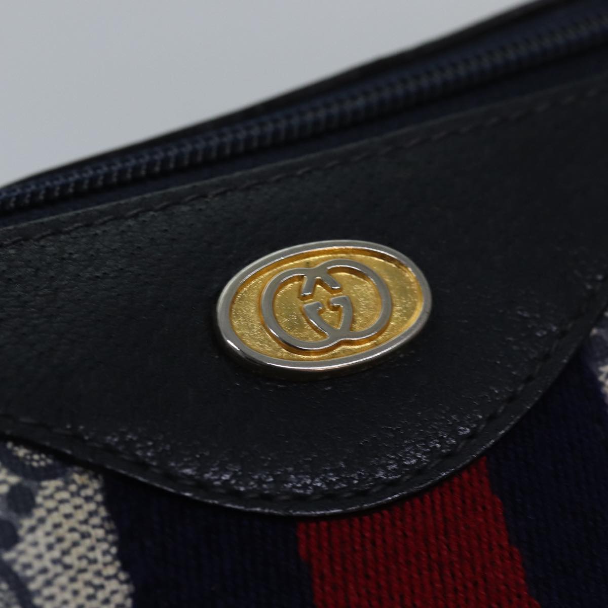 GUCCI GG Supreme Sherry Line Shoulder Bag PVC Navy Red 10 01 3840 77027