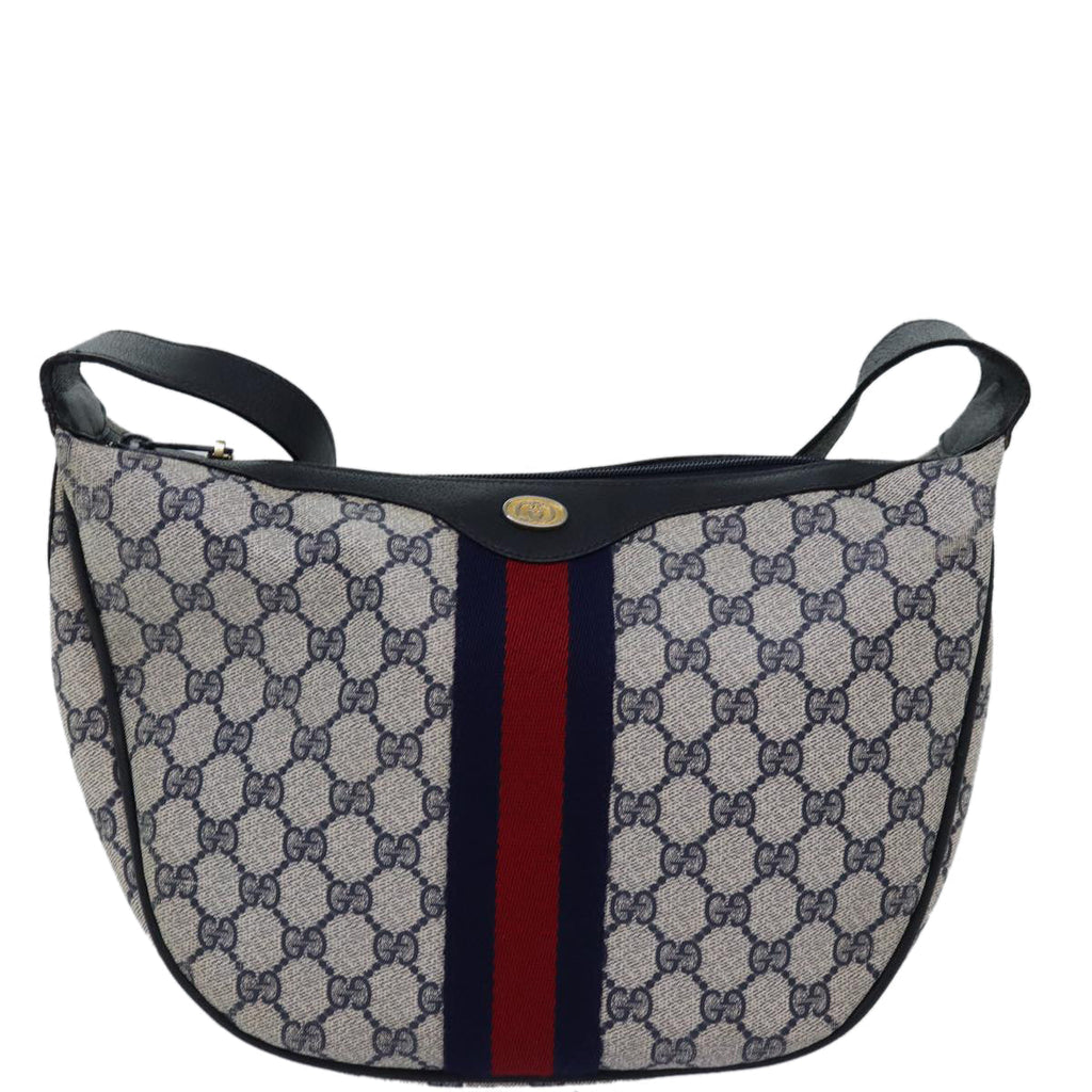 GUCCI GG Supreme Sherry Line Shoulder Bag PVC Navy Red 10 01 3840 77027