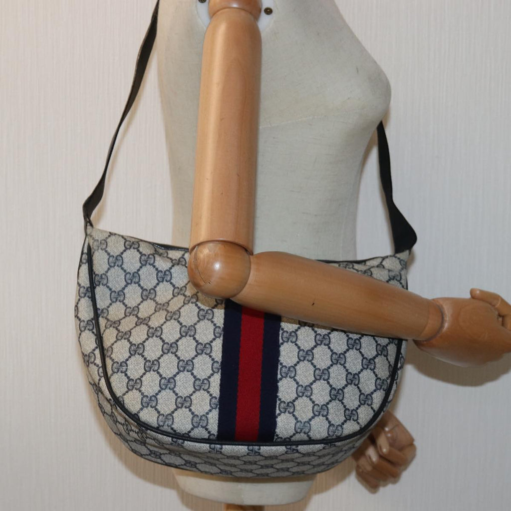 GUCCI GG Supreme Sherry Line Shoulder Bag PVC Navy Red 10 01 3840 77027