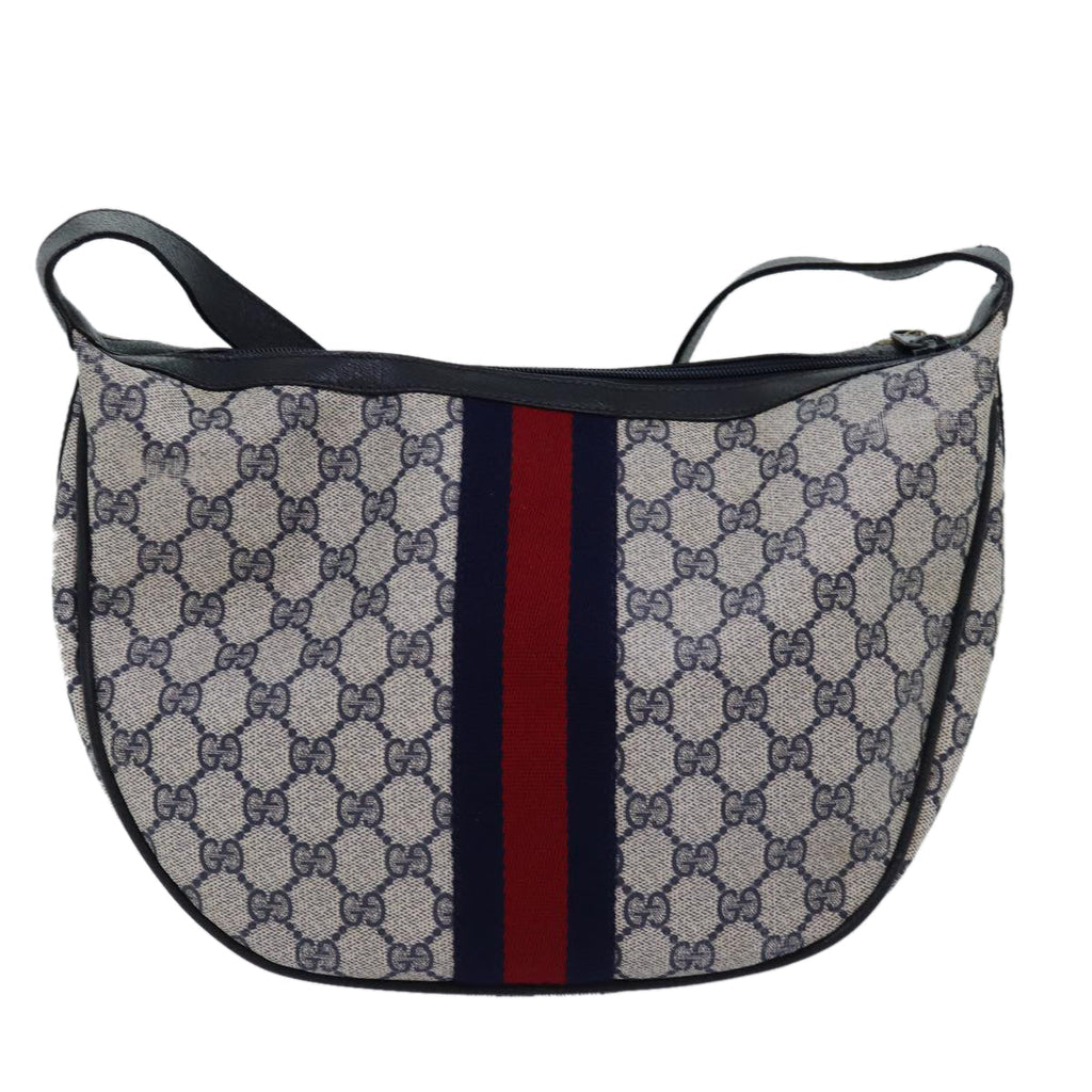 GUCCI GG Supreme Sherry Line Shoulder Bag PVC Navy Red 10 01 3840 77027
