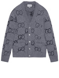 GUCCI Men's Grey Wool Cardigan with All-Over GG Intarsia