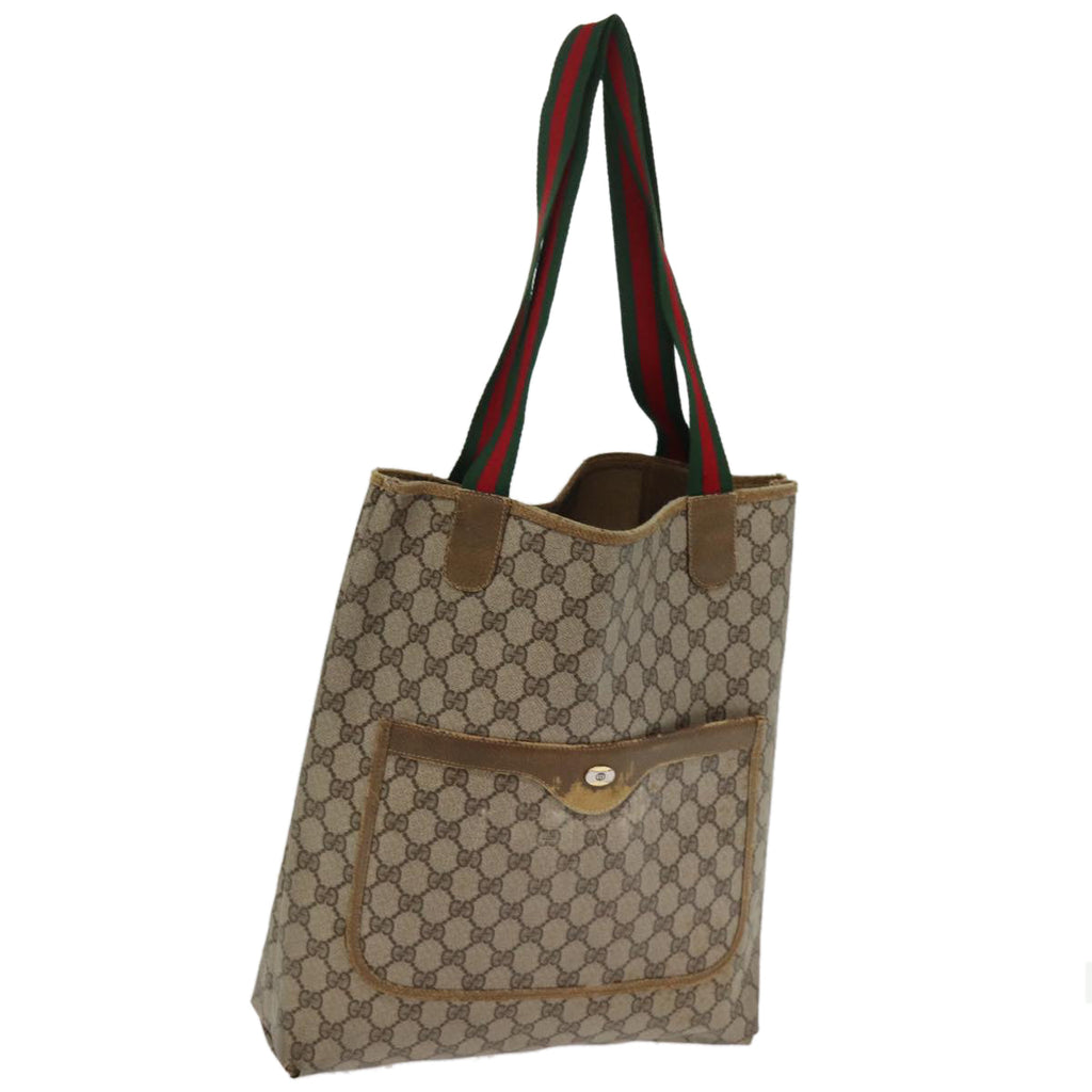 GUCCI GG Supreme Web Sherry Line Tote Bag PVC Beige Red 39 02 003 77093