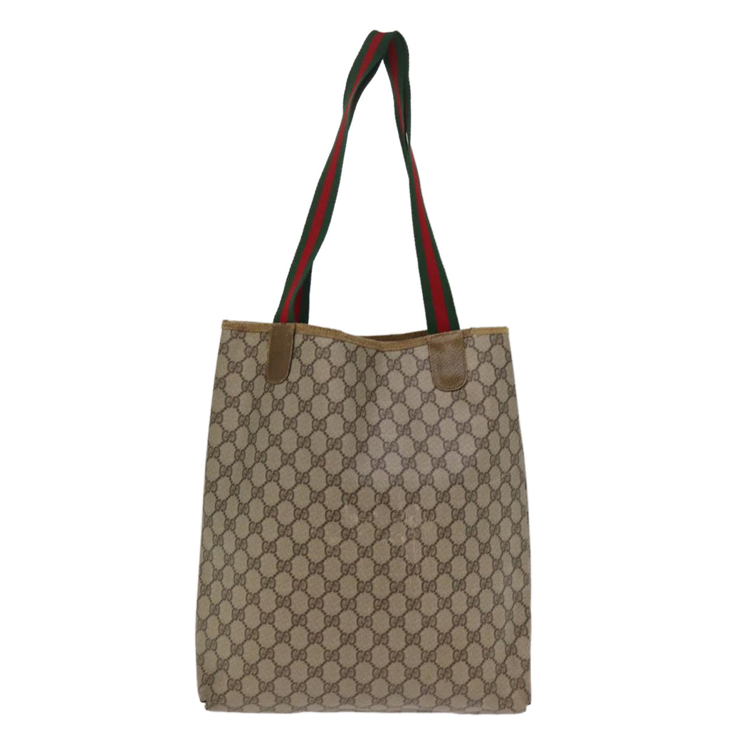 GUCCI GG Supreme Web Sherry Line Tote Bag PVC Beige Red 39 02 003 77093