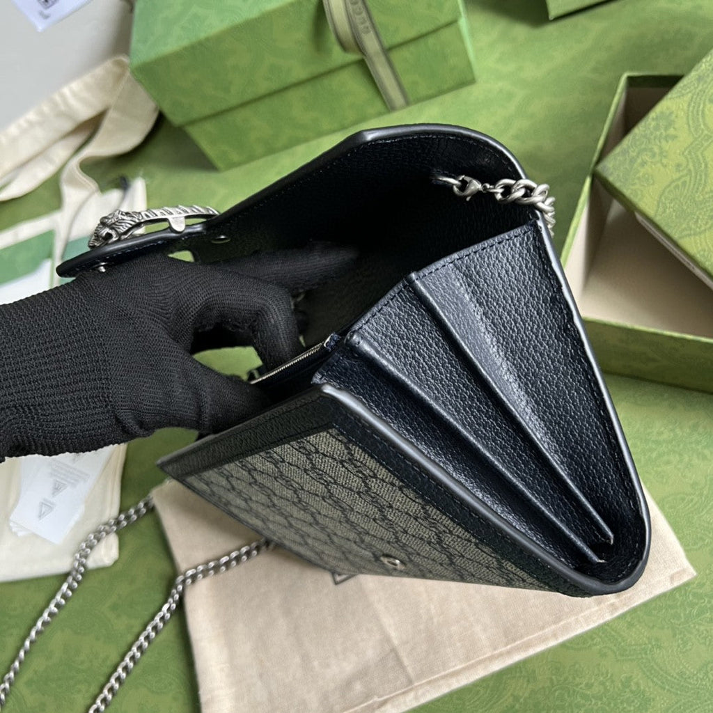 gg Dionysus gg Chain Wallet Beige And Blue Supreme Canvas For Women 8in/20cm 401231 K9GSN 4075
