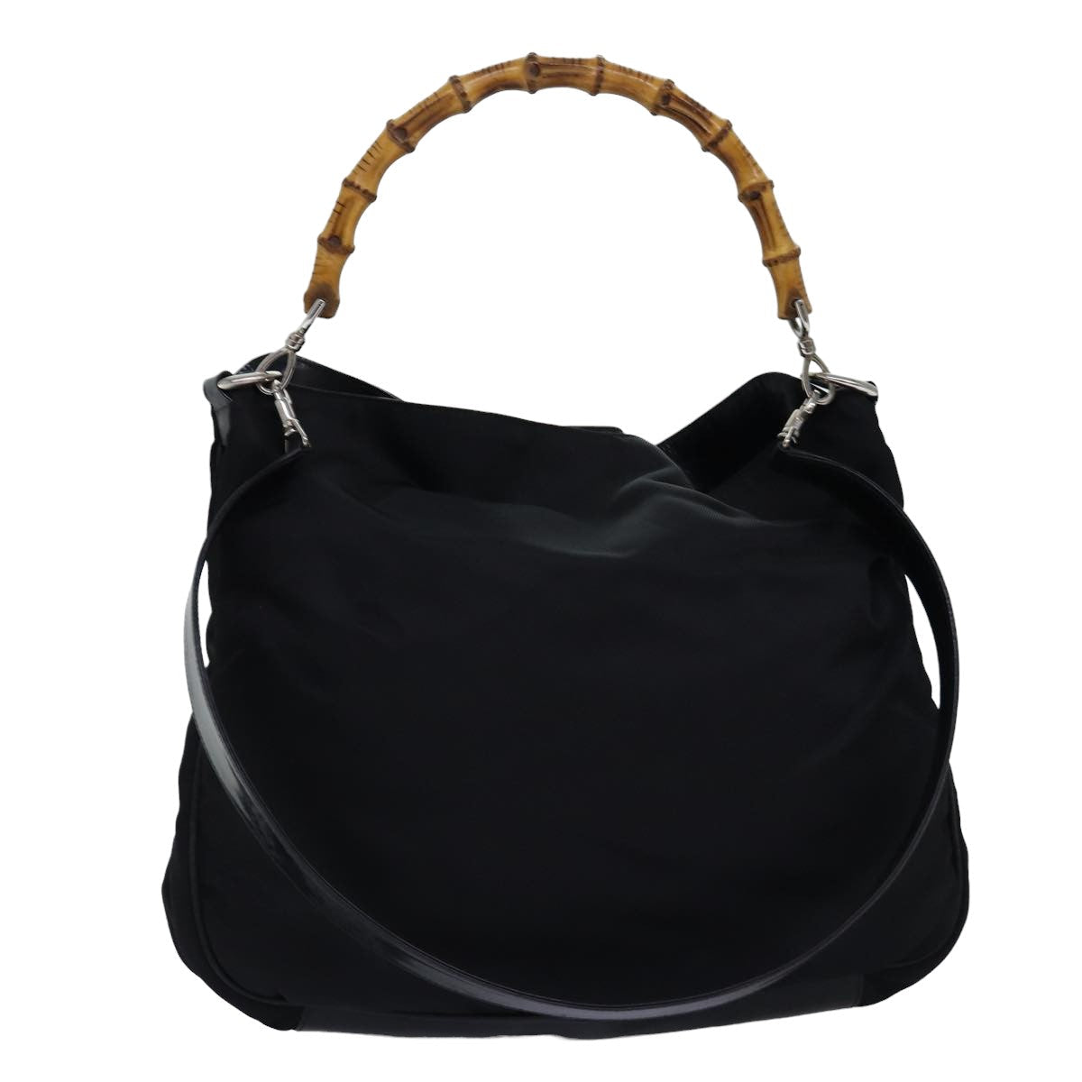 GUCCI Bamboo Hand Bag Nylon 2way Black 001 1998 1577 77365