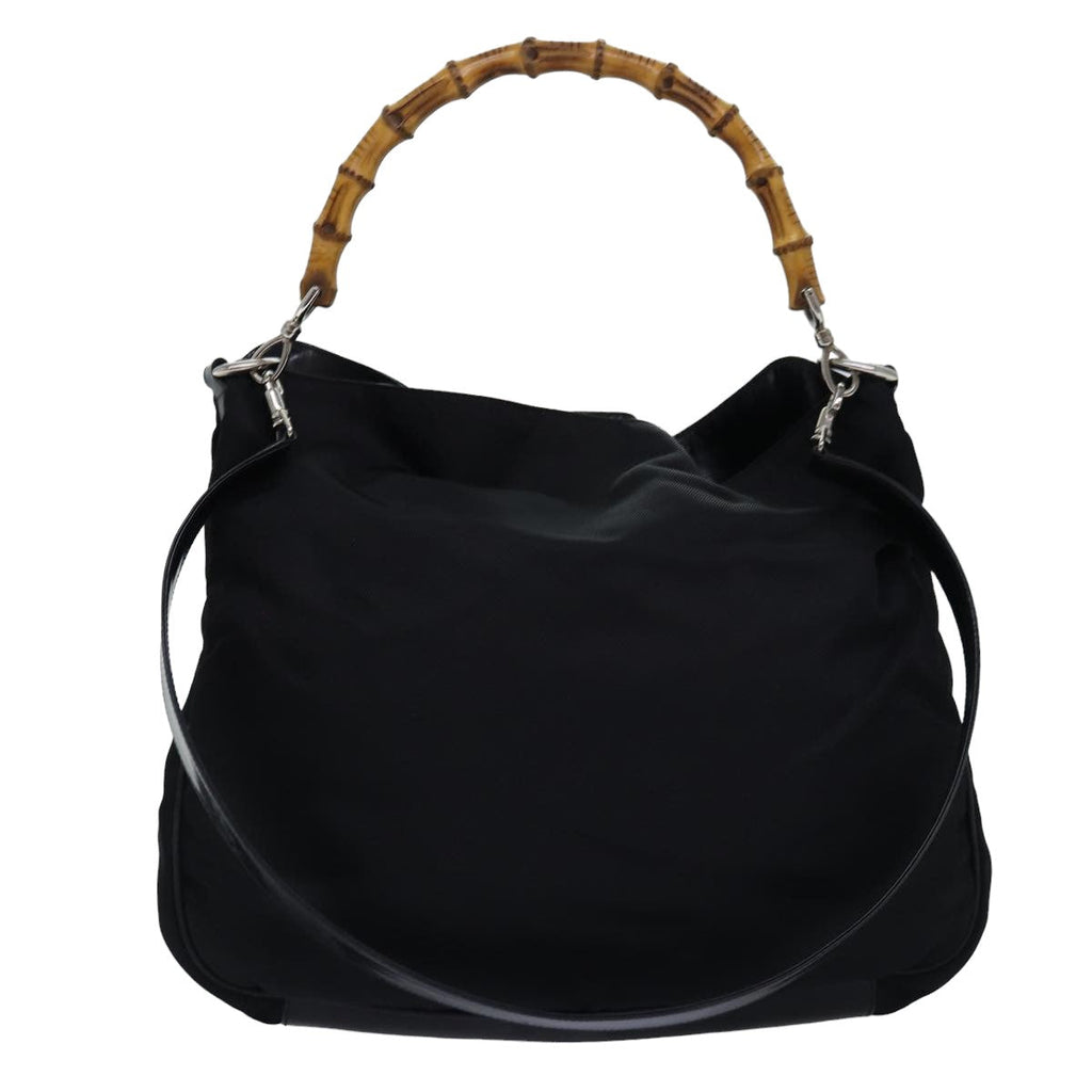 GUCCI Bamboo Hand Bag Nylon 2way Black 001 1998 1577 77365