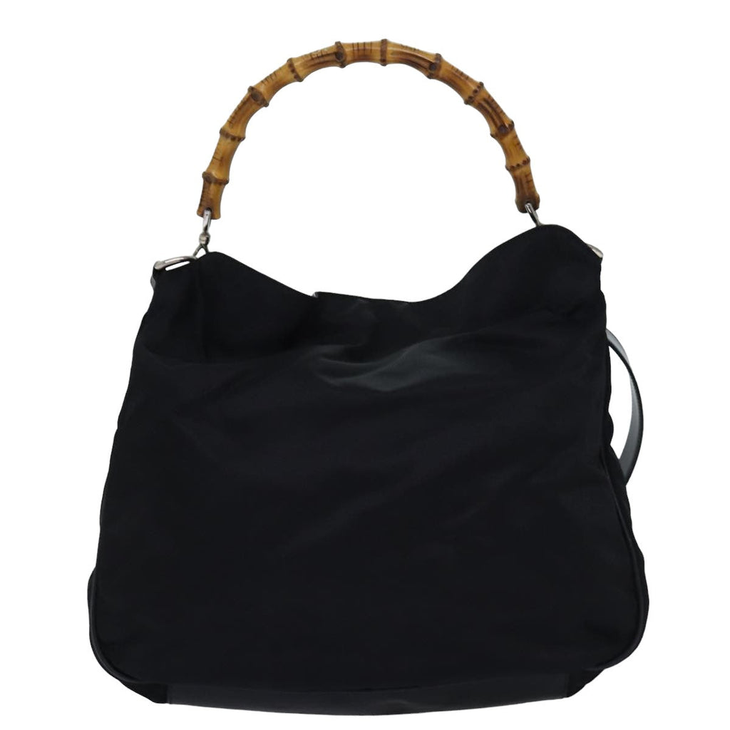 GUCCI Bamboo Hand Bag Nylon 2way Black 001 1998 1577 77365