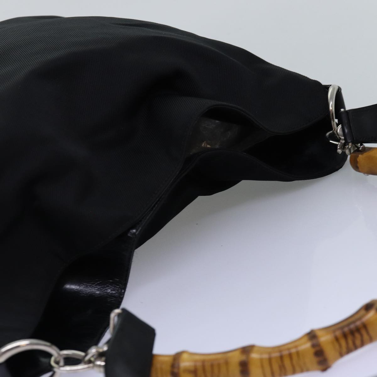 GUCCI Bamboo Hand Bag Nylon 2way Black 001 1998 1577 77365