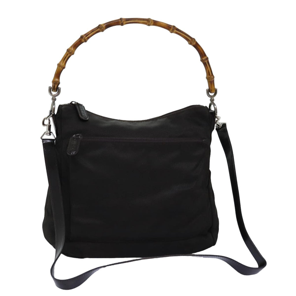 GUCCI Bamboo Hand Bag Nylon 2way Khaki 000 2404 0509 77366