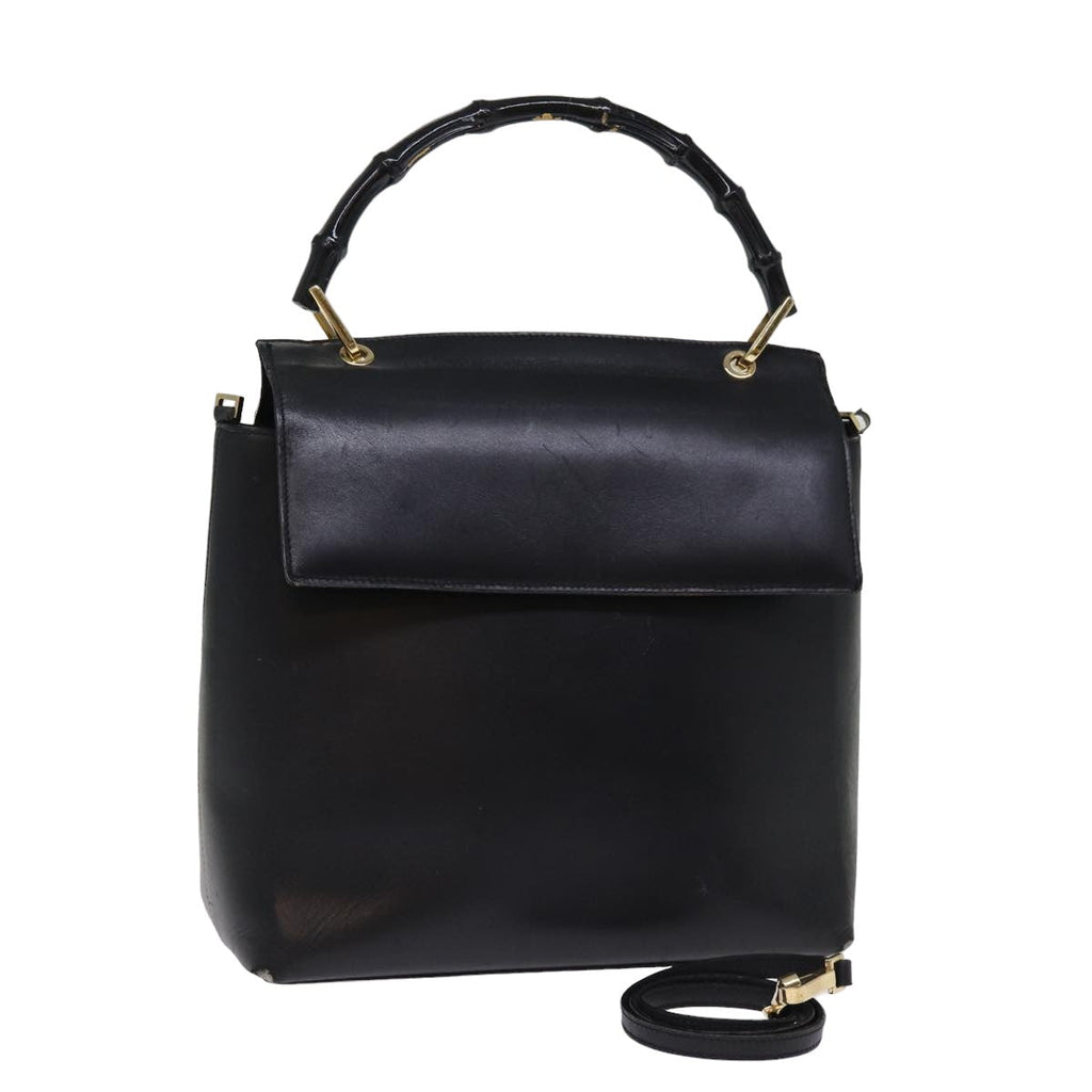 GUCCI Bamboo Hand Bag Leather 2way Black 77367