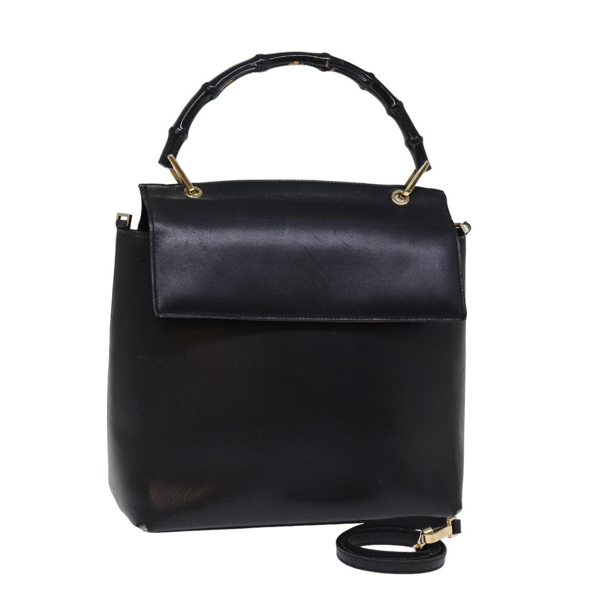 GUCCI Bamboo Hand Bag Leather 2way Black 77367