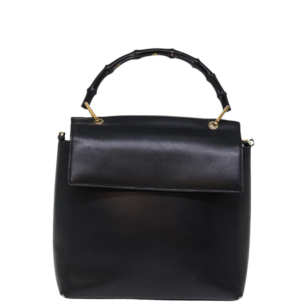 GUCCI Bamboo Hand Bag Leather 2way Black 77367