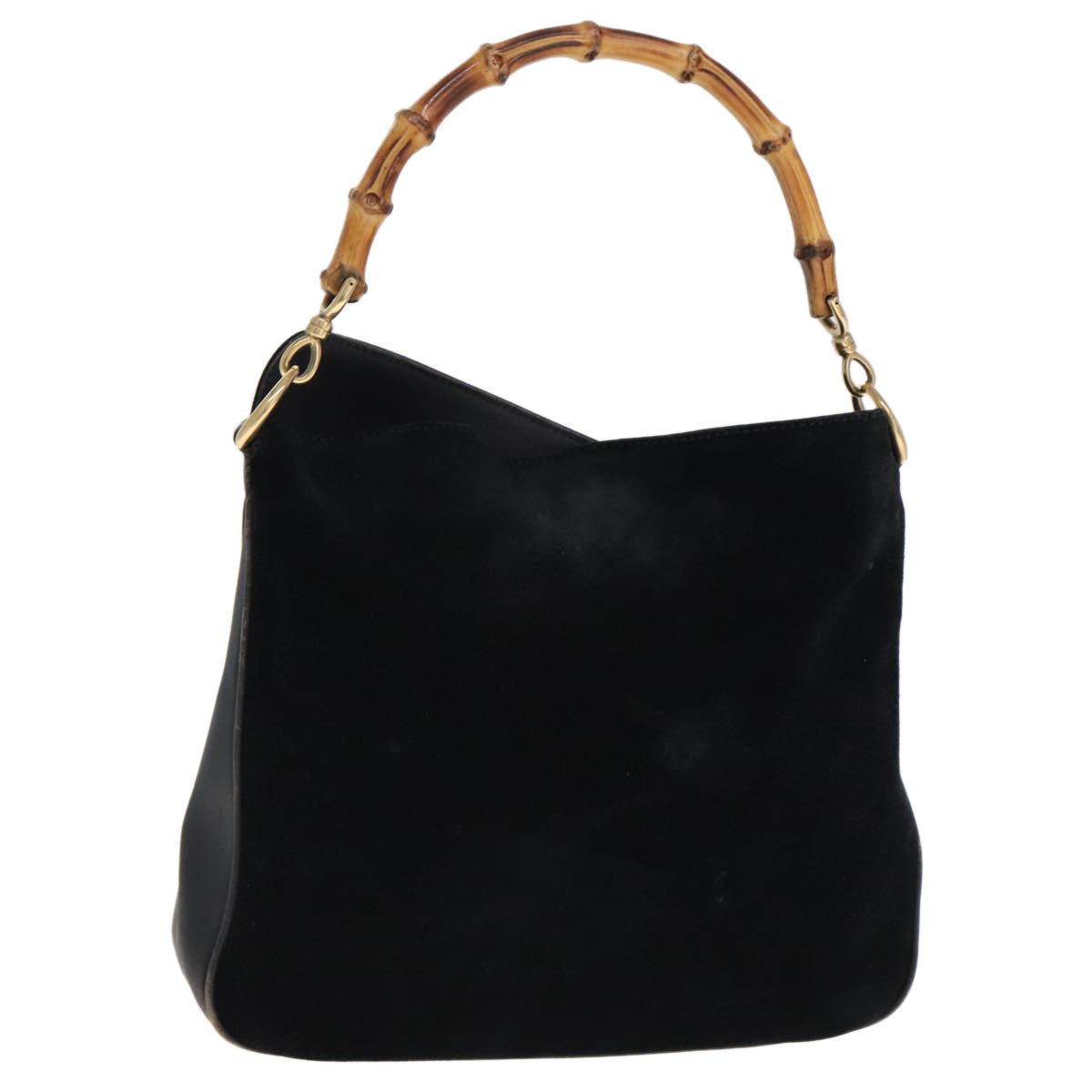 GUCCI Bamboo Hand Bag Suede Leather Black 001 3444 1638 77397