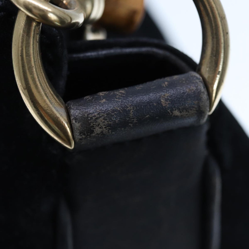 GUCCI Bamboo Hand Bag Suede Leather Black 001 3444 1638 77397