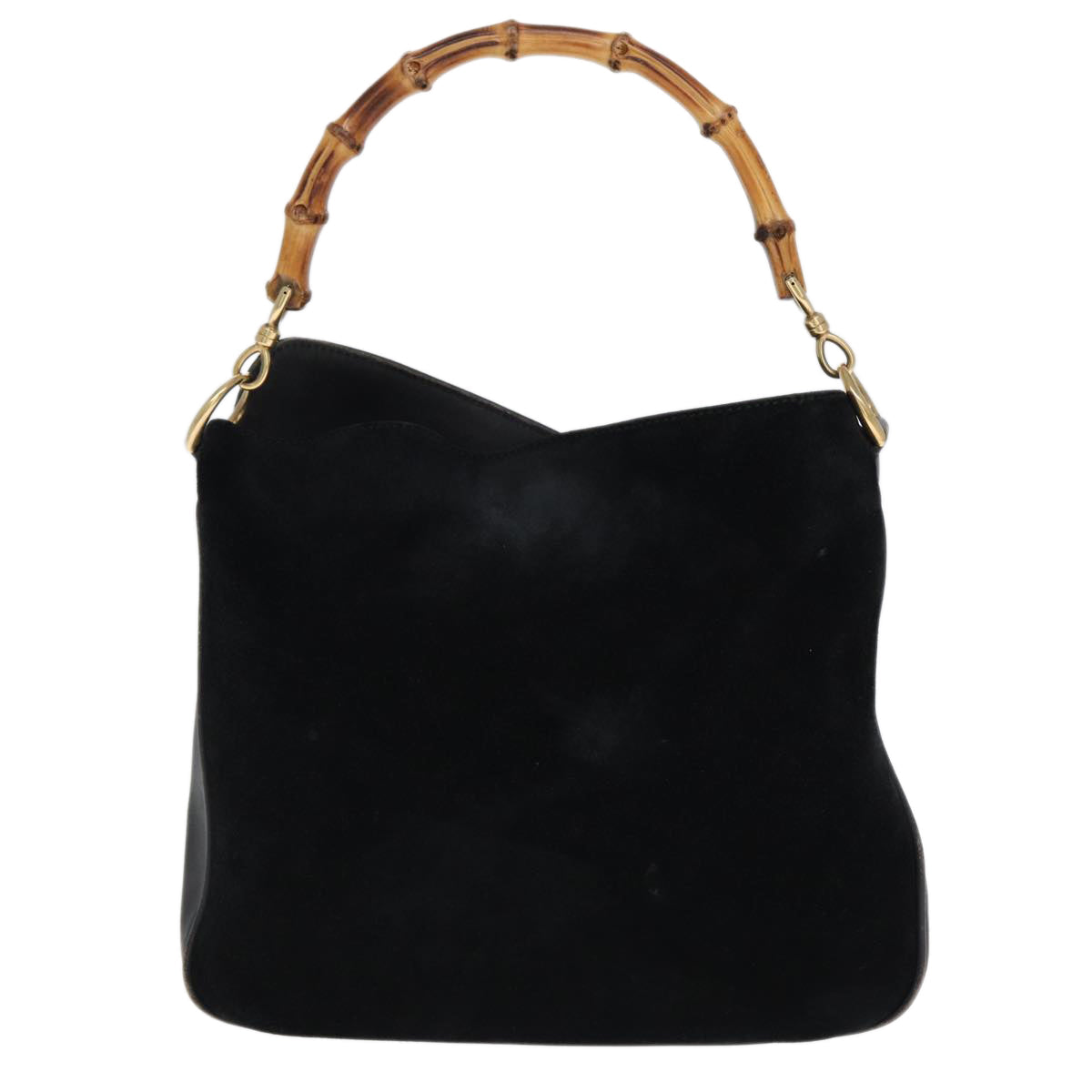 GUCCI Bamboo Hand Bag Suede Leather Black 001 3444 1638 77397