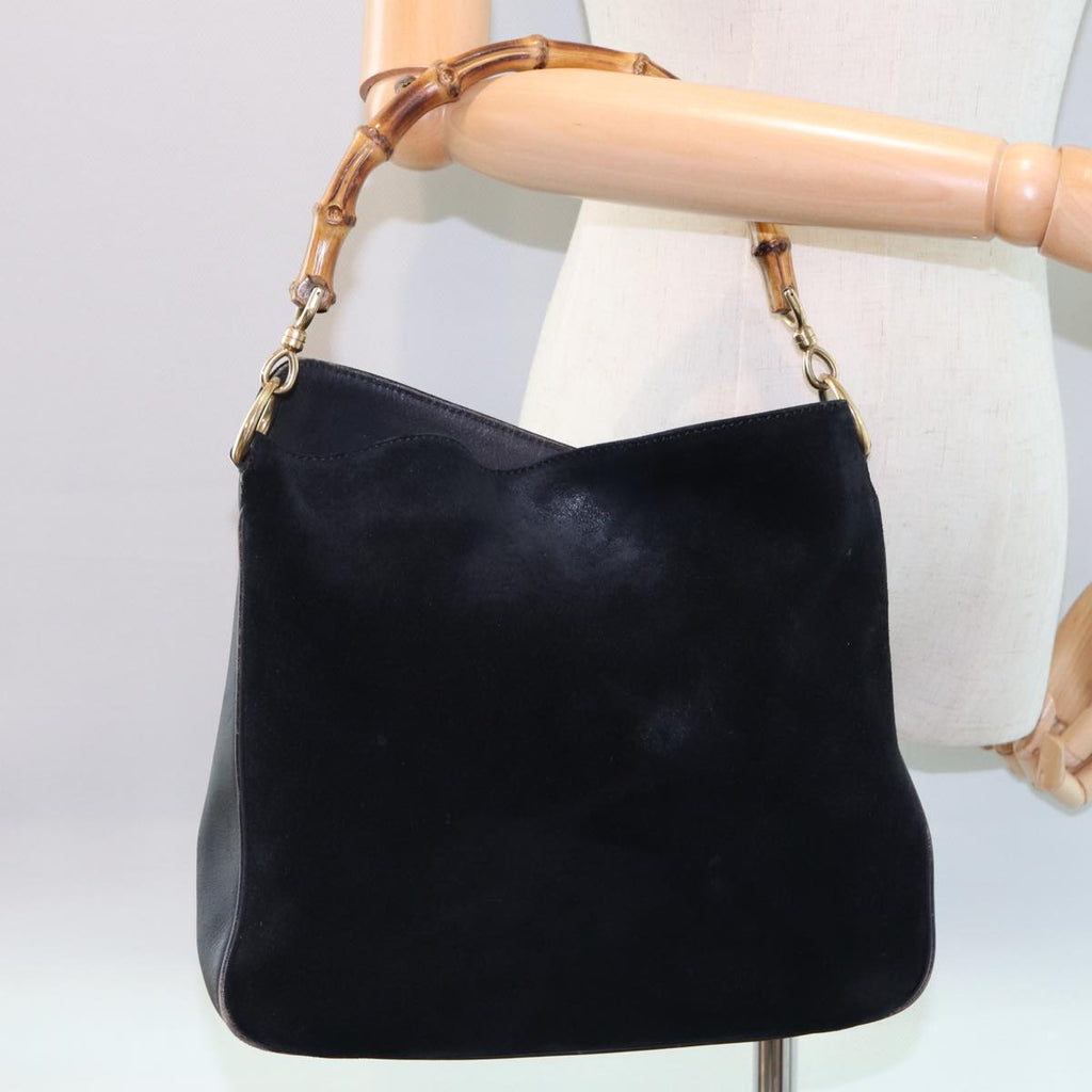 GUCCI Bamboo Hand Bag Suede Leather Black 001 3444 1638 77397