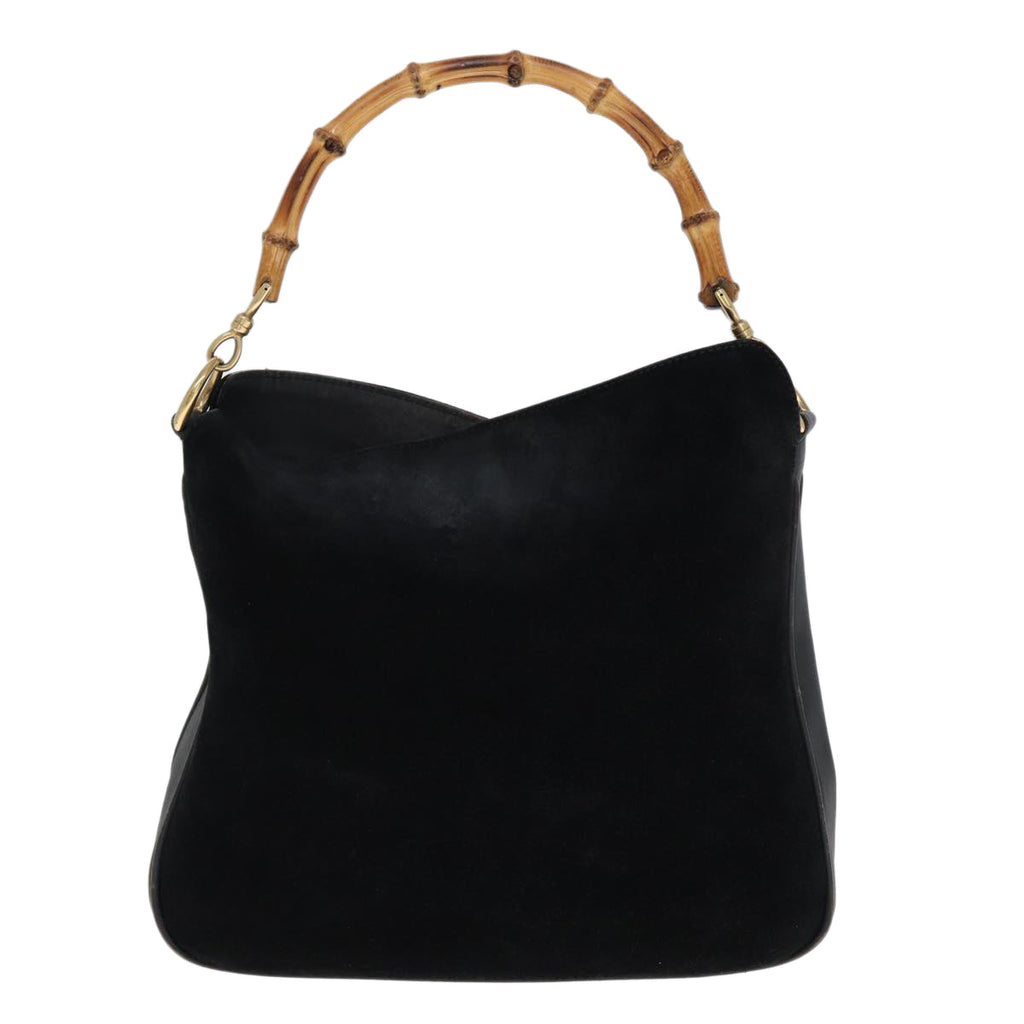 GUCCI Bamboo Hand Bag Suede Leather Black 001 3444 1638 77397