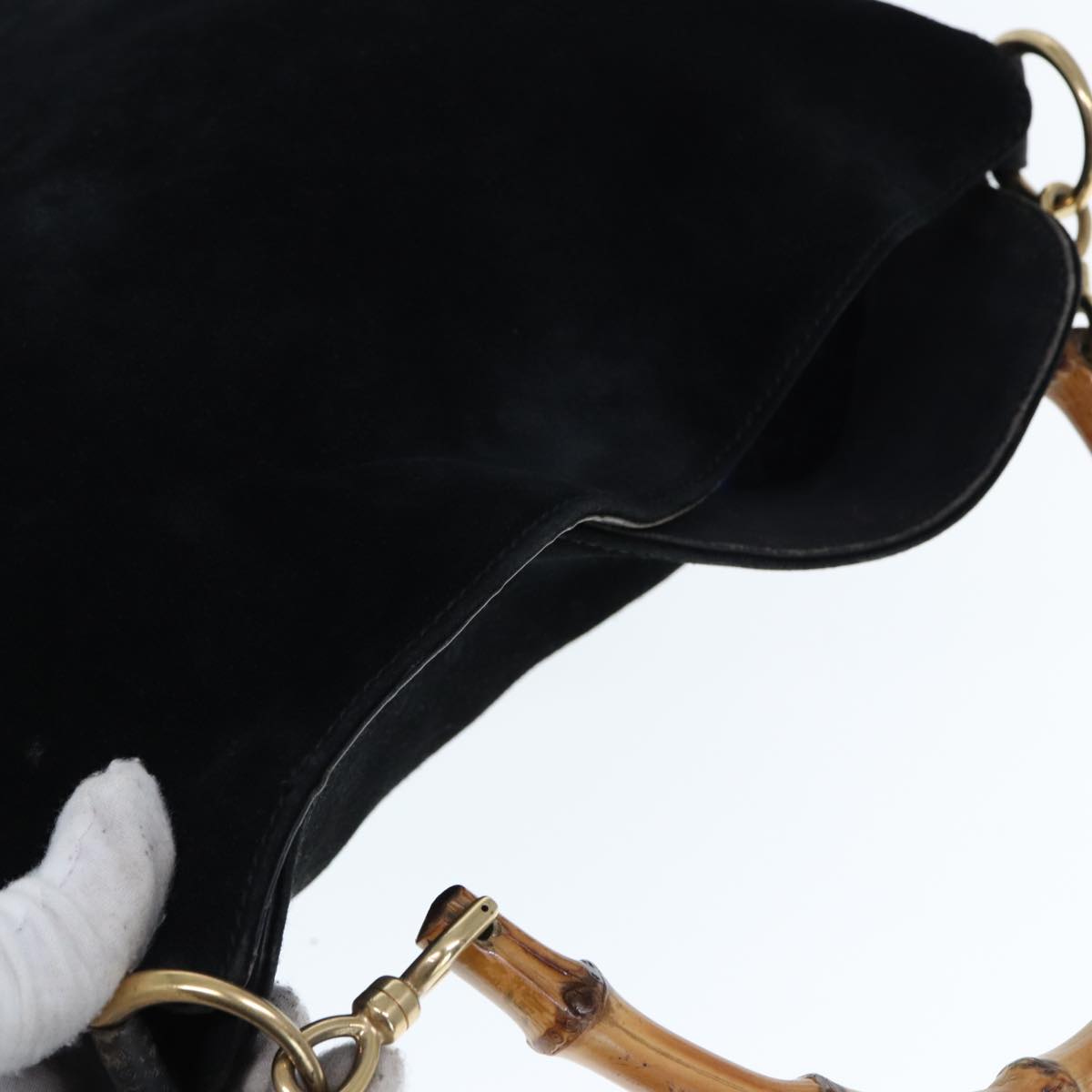 GUCCI Bamboo Hand Bag Suede Leather Black 001 3444 1638 77397