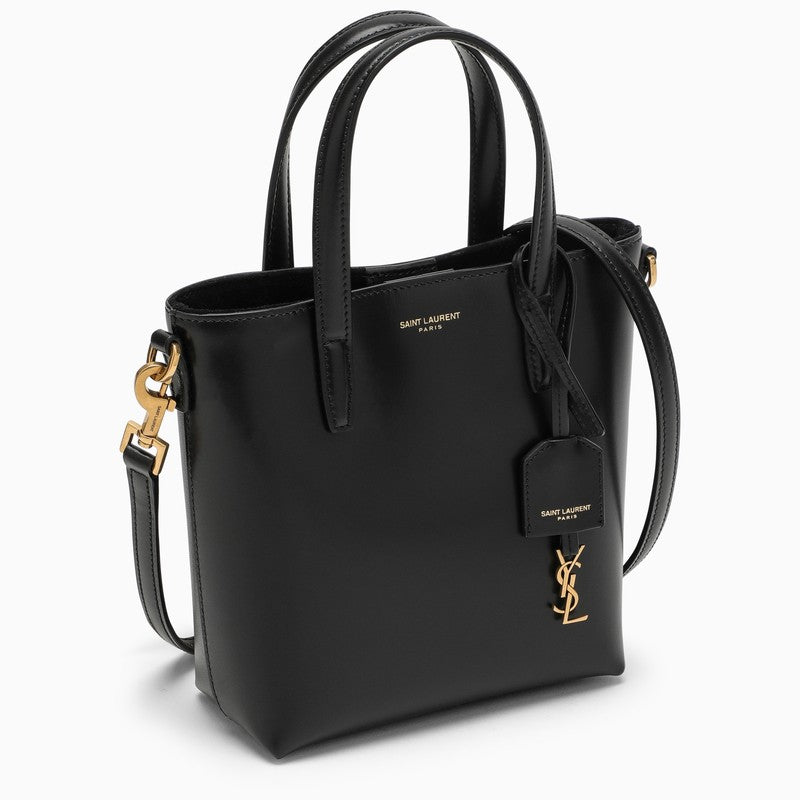 Saint Laurent Black Leather Mini Shopping Bag In Box Women