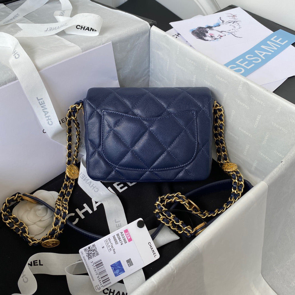 CHLMini GlamIap Bag With Top Handle Gold Hardware Navy Blue For Women Handbags, Shoulder Bags 7.9in/20cm AS2431 B08846 NJ532