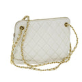 CHANEL Matelasse Chain Shoulder Bag Leather White CC 77469