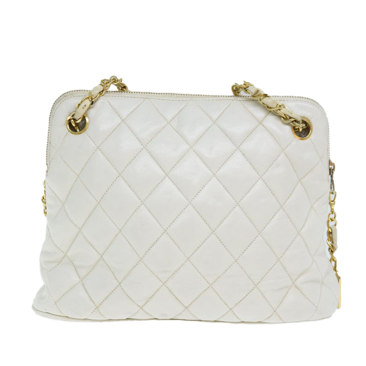 CHANEL Matelasse Chain Shoulder Bag Leather White CC 77469