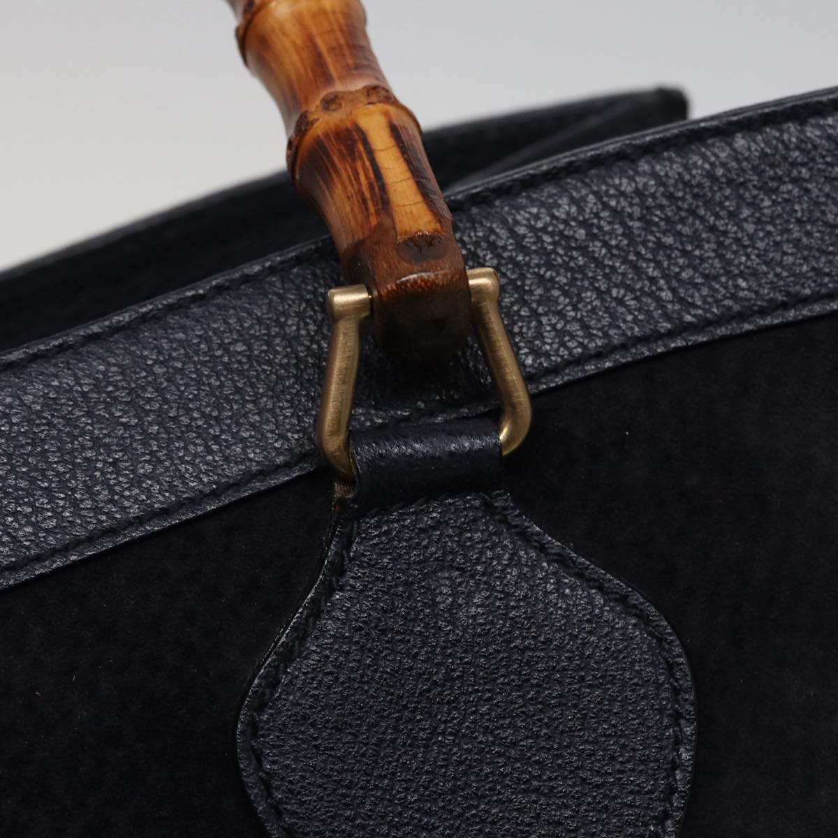 GUCCI Bamboo Tote Bag Suede Navy 002 0260 2615 77479