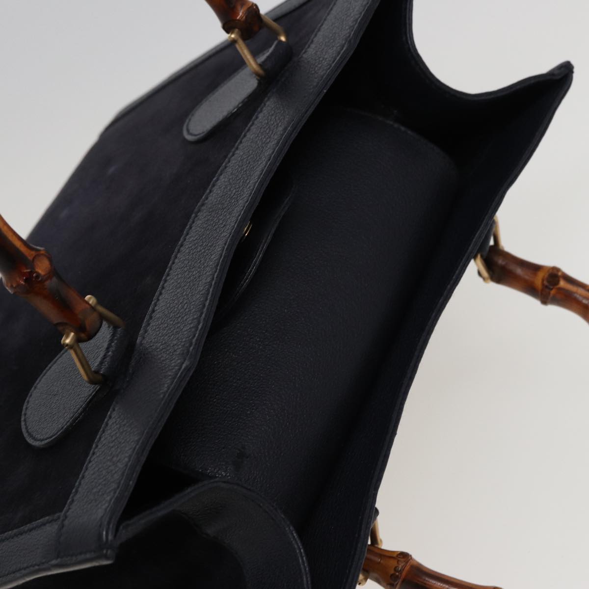 GUCCI Bamboo Tote Bag Suede Navy 002 0260 2615 77479